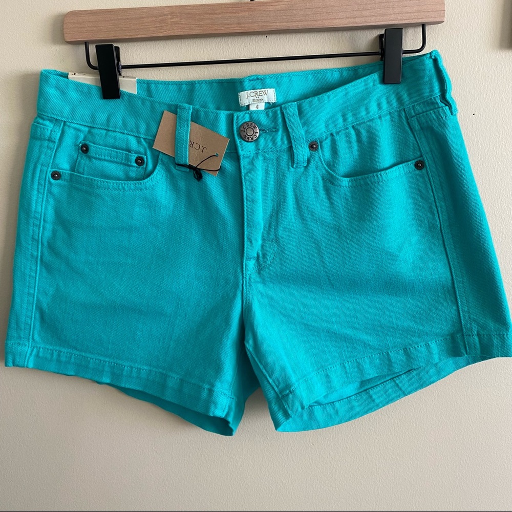 NWT J. Crew Stretch City Fit Green Denim Shorts Size 4